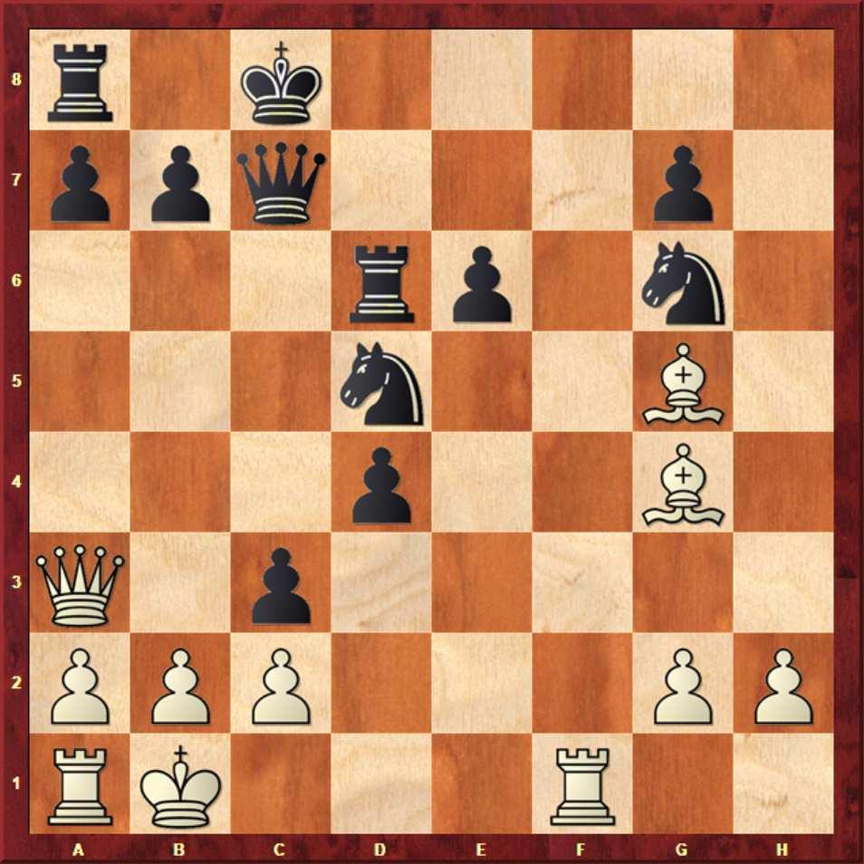 Chess 960 – ukázka z partie Carlsen–Nakamura (před rošádou bílého)
