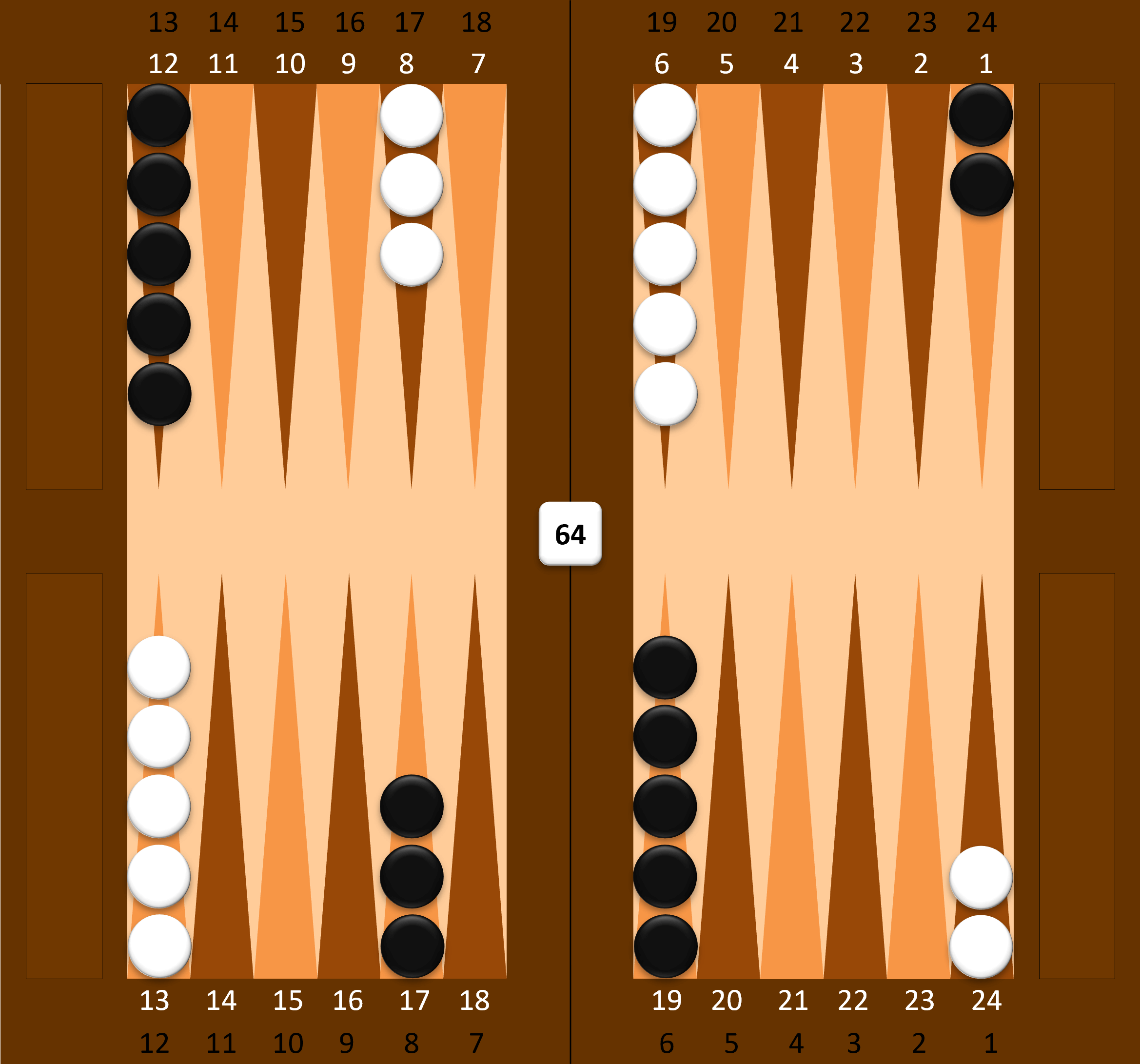 Vrhcáby (Backgammon) – hrací deska, základní pozice