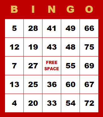 Bingo – hrací karta (ukázka)