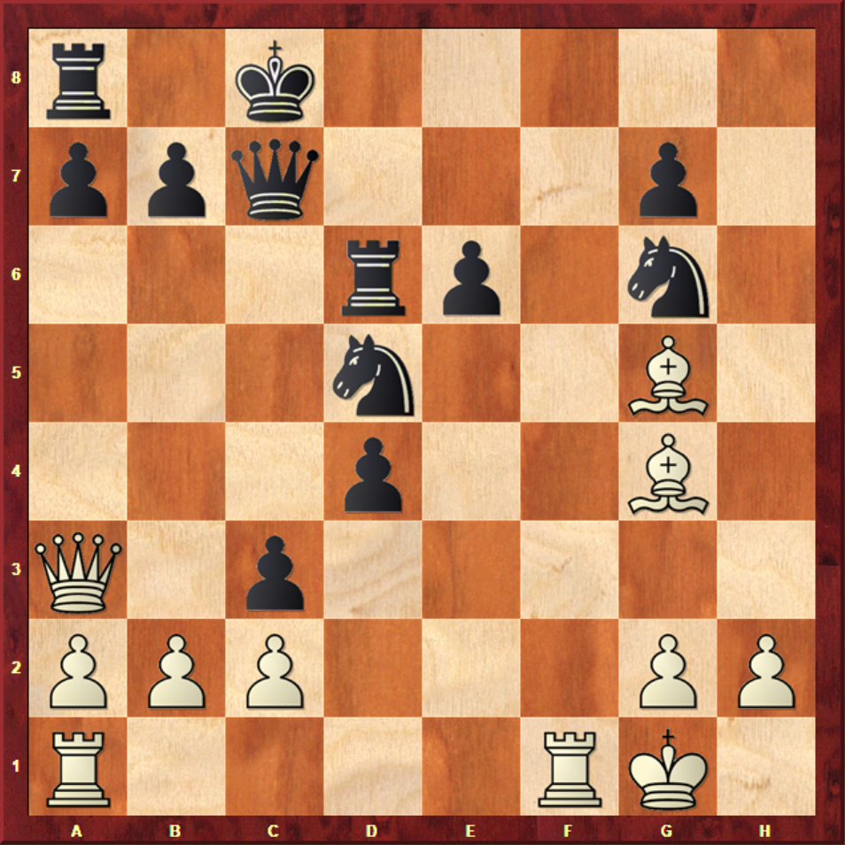 Chess 960 – ukázka z partie Carlsen–Nakamura (po rošádě bílého na straně h)