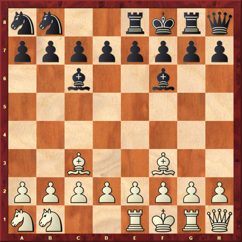 Chess 960 – ukázka specifické náhodné pozice před rošádou