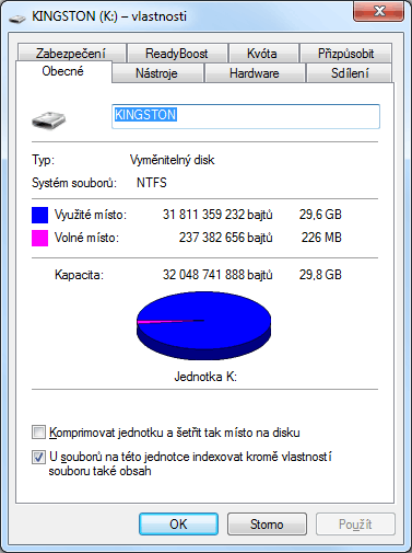 Vlastnosti flashdisku – zjištění FAT32/NTFS